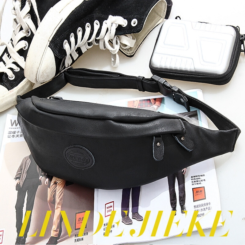 男士腰包戶外斜挎包胸前包黑質胸包男運動包單肩包 黑色